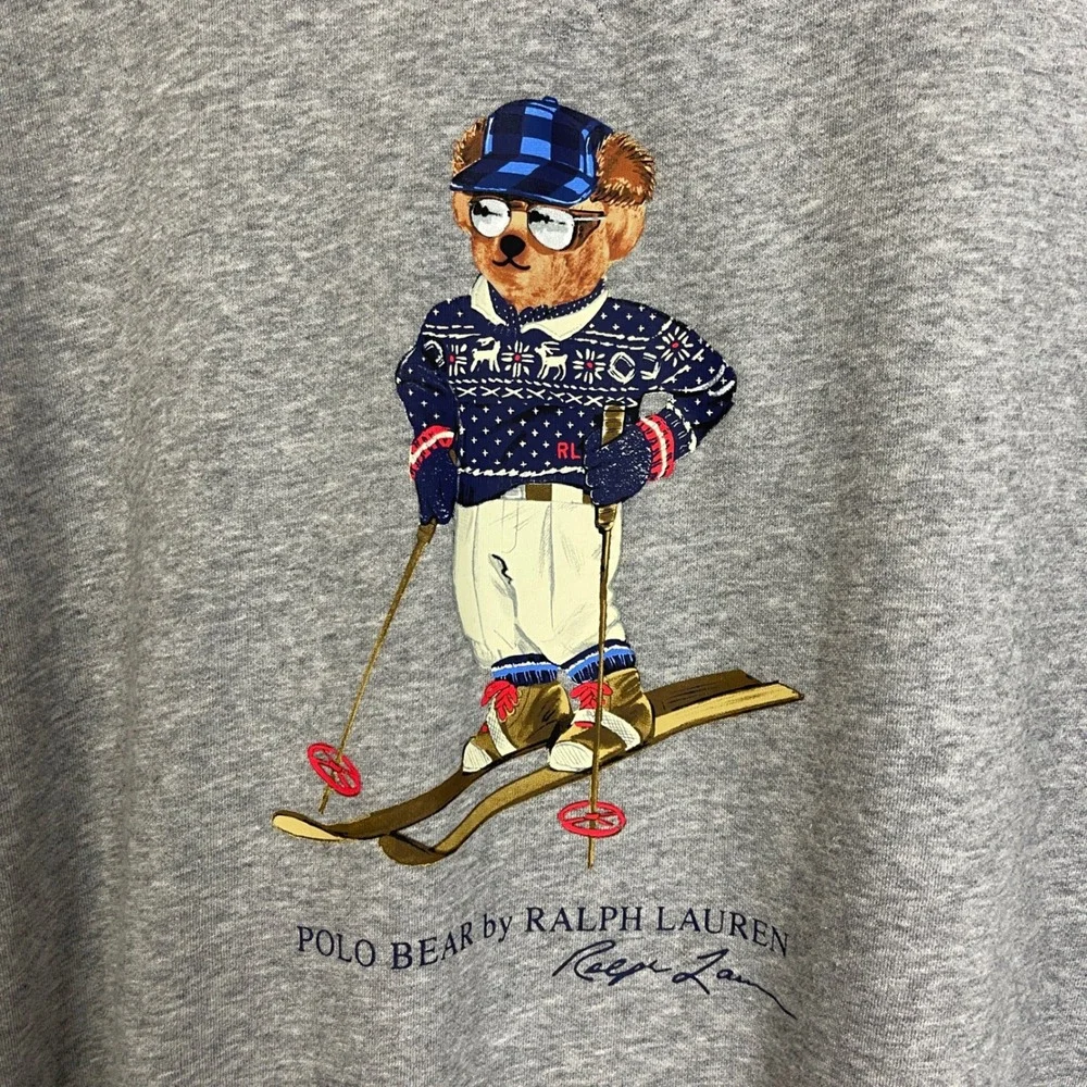 Polo Ralph Lauren Ski Bear Graphic Pullover Sweatshirt Mens XXL Gray Excellent